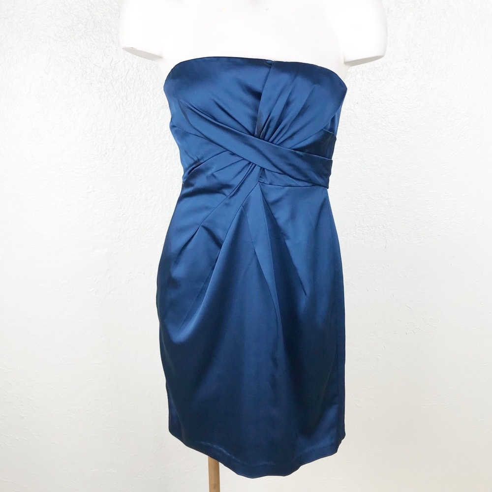 BCBGMaxAzria Strapless Satin Dress in Deep Blue